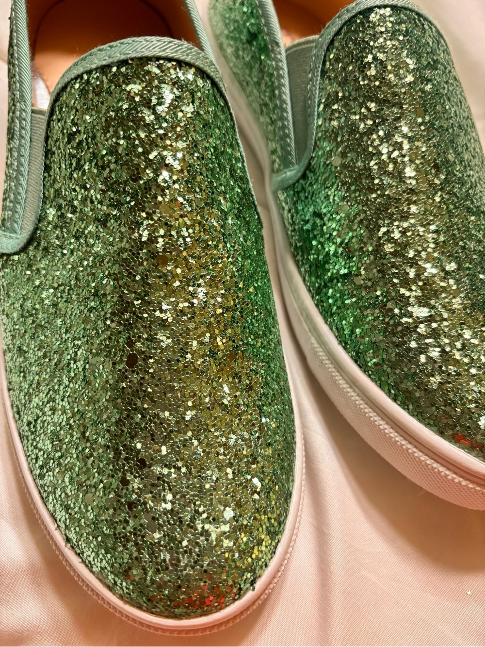 Women's Green Glitter Slip-On Sneakers